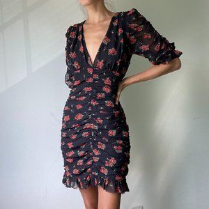Zara Ruched Floral Mini Dress S